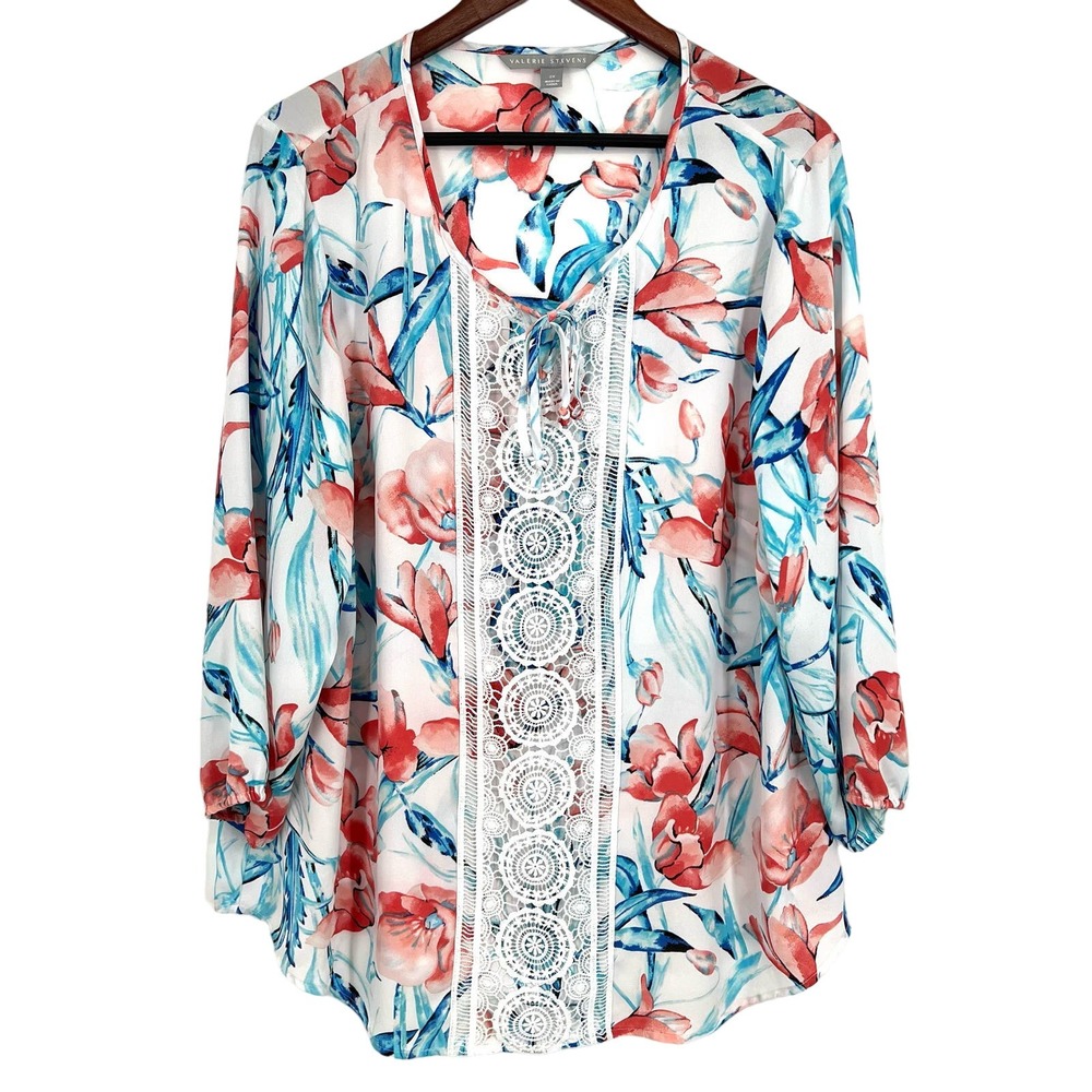 Valerie Stevens Plus Size 2X SHEER Cover Up Beach Tropical Blouse Shirt Top
